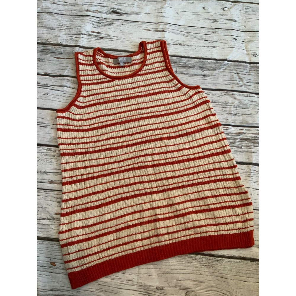 Marled Reunited Clothing Womens Orange Cream Striped Knit Sweater Tank Top Large